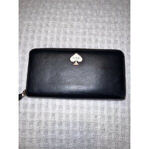 KATE SPADE Leroy Street Neda Full Zip Black Leather Wallet Bow Zipper Pull